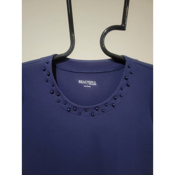 BEAUTIFUL Lawrence Zarian Navy Small Silky Ponte Top Faux Pearls A630470 NWOT - Picture 4 of 9